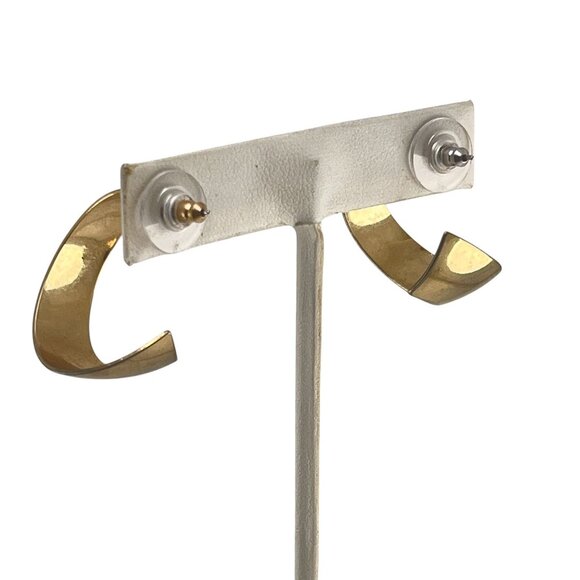 Gold-Tone Spiral Hoop Earrings With Post Back For Women Minimalist - Picture 5 of 8